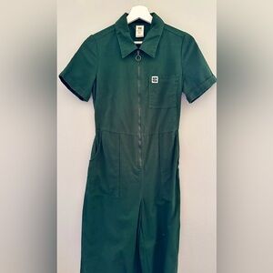 Lucy & Yak Forest Green Short Sleeve Zip Front Jumpsuit